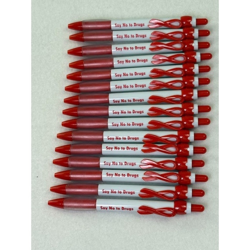 Say no To Drugs Red Ribbon Ink Pens Lot of 15 Click Pens NEW